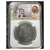 1882 US MORGAN SILVER DOLLAR SLABBED