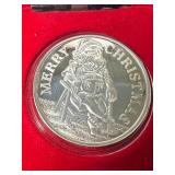 MERRY CHRISTMAS ROUND 1 TROY OZ .999 FINE SILVER IN BOX