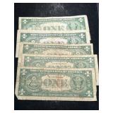 5 US BLUE SEAL $1 SILVER CERTIFICATES