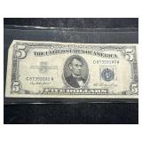 1953 US BLUE SEAL $5 SILVER CERTIFICATE