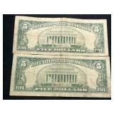 2 US RED SEAL 1963 $5 BILLS
