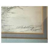 Pair Signed 1985 Framed Pencil Landscape Drawings Woodland Scenes