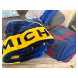 University of Michigan Fleece Blanket Throw Lot of 2 Plaid Blue Yellow