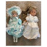 Vintage Doll Lot Porcelain Style Blue Dress & Sleepy Eye Doll 17in