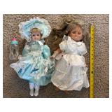 Vintage Doll Lot Porcelain Style Blue Dress & Sleepy Eye Doll 17in