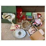 Mixed Christmas Decor Lot Bells Wreath Santa Sled Cards Platter
