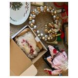 Mixed Christmas Decor Lot Bells Wreath Santa Sled Cards Platter