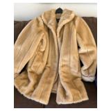 Dennis Basso Faux Fur Coat Beige Shawl Collar Women