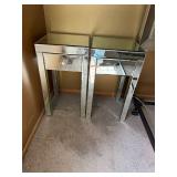 Pair of Mirrored Accent End Tables with Drawers Modern Glam Style
