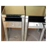 Pair of Mirrored Accent End Tables with Drawers Modern Glam Style