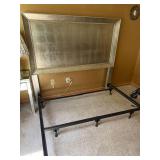 Silver Upholstered Queen Headboard With Metal Bed Frame Glam Style