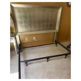 Silver Upholstered Queen Headboard With Metal Bed Frame Glam Style