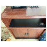 Woodgrain Laminate Media Cabinet TV Stand w/ 2 Doors Open Shelf
