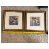 Pair Framed Botanical Wall Art Prints Gold Tone Frames 13x13