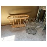 Magazine Rack Basket Lot Wood Slatted Holder & Metal Wire Floor Basket