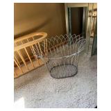 Magazine Rack Basket Lot Wood Slatted Holder & Metal Wire Floor Basket