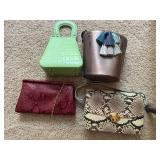 Lot of 4 Fashion Handbags Reptile Print Clutch Shoulder Bags Mixed