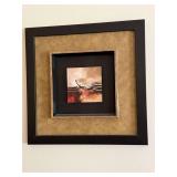 3 Pc Contemporary Wall Decor Set Framed Abstract Art & Round Mirror