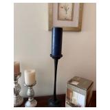 Pair of Black Metal Candle Holders 12in & 18in Contemporary Decor