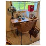 Small Oak-Look Writing Desk With Woven Chair 39x18x28 Good