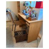 Small Oak-Look Writing Desk With Woven Chair 39x18x28 Good