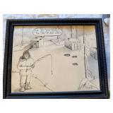 Paint by Numbers Art Lot w Framed Cartoon Drawing & Finished Canvas