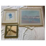 Framed Wall Decor Lot of 3 Prints & Ornate Mirror Assorted Sizes
