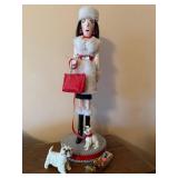 Handcrafted Winter Lady Figurine w Dogs on Base 17in Holiday Decor