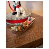 Handcrafted Winter Lady Figurine w Dogs on Base 17in Holiday Decor