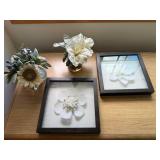 Set of 2 Framed Floral Shadow Box Wall Art White Flowers Wood Frames