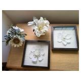 Set of 2 Framed Floral Shadow Box Wall Art White Flowers Wood Frames