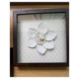 Set of 2 Framed Floral Shadow Box Wall Art White Flowers Wood Frames