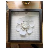 Set of 2 Framed Floral Shadow Box Wall Art White Flowers Wood Frames