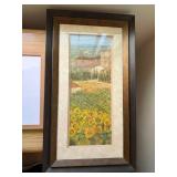 Pair of Framed Wall Art Prints Abstract & Sunflower Landscape Decor