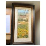 Pair of Framed Wall Art Prints Abstract & Sunflower Landscape Decor