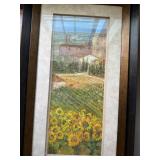Pair of Framed Wall Art Prints Abstract & Sunflower Landscape Decor