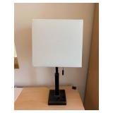 Contemporary Black Table Lamp w White Square Shade Pull Chain 20in