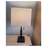 Contemporary Black Table Lamp w White Square Shade Pull Chain 20in