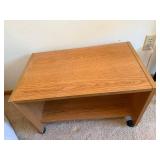 Oak Finish Rolling TV Stand Media Cart w Shelf 25x15x16 Good