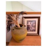 Decorative Pottery Urn Vase & Framed Wall Art Print Set 16x13