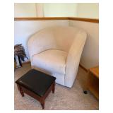 Cream Upholstered Tub Chair With Wood Storage Footstool Ottoman Set