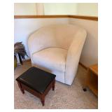 Cream Upholstered Tub Chair With Wood Storage Footstool Ottoman Set