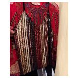 Laurence Kazar Beaded Silk Evening Jacket Red Sequin Vintage L