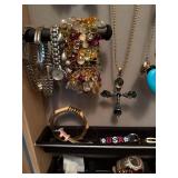 Large Costume Jewelry Lot w/ Necklaces Earrings Rings Bracelets Watches