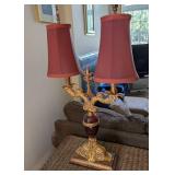 Ornate Two-Light Table Lamp With Red Glass Accent