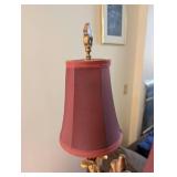 Ornate Two-Light Table Lamp With Red Glass Accent