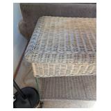 Wicker-Topped Two-Tier Metal Shelf