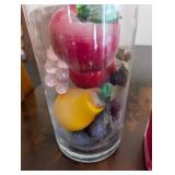 Decorative Glass Fruit Vase and Red Cruet Set (Lot of 2)