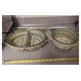 Pair of Ceramic Serving Bowls With Lids & Baskets