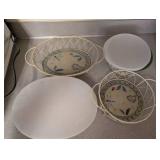 Pair of Ceramic Serving Bowls With Lids & Baskets